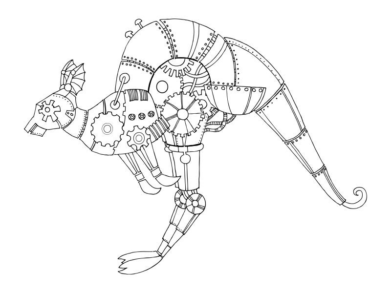 抽象矢量機械蜥蜴的線條填色動物插圖