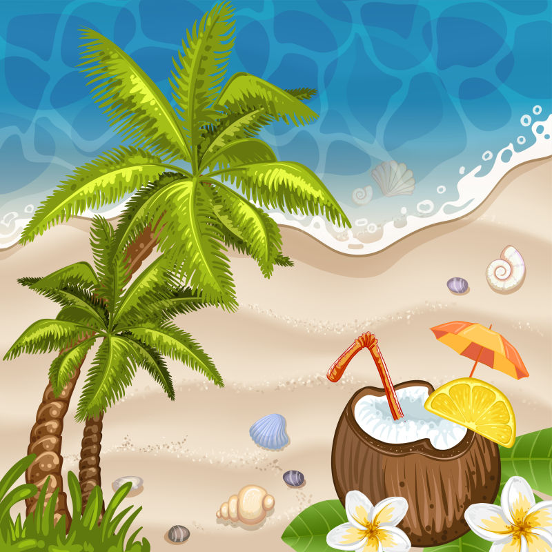 创意矢量度假海滩平面插图设计
