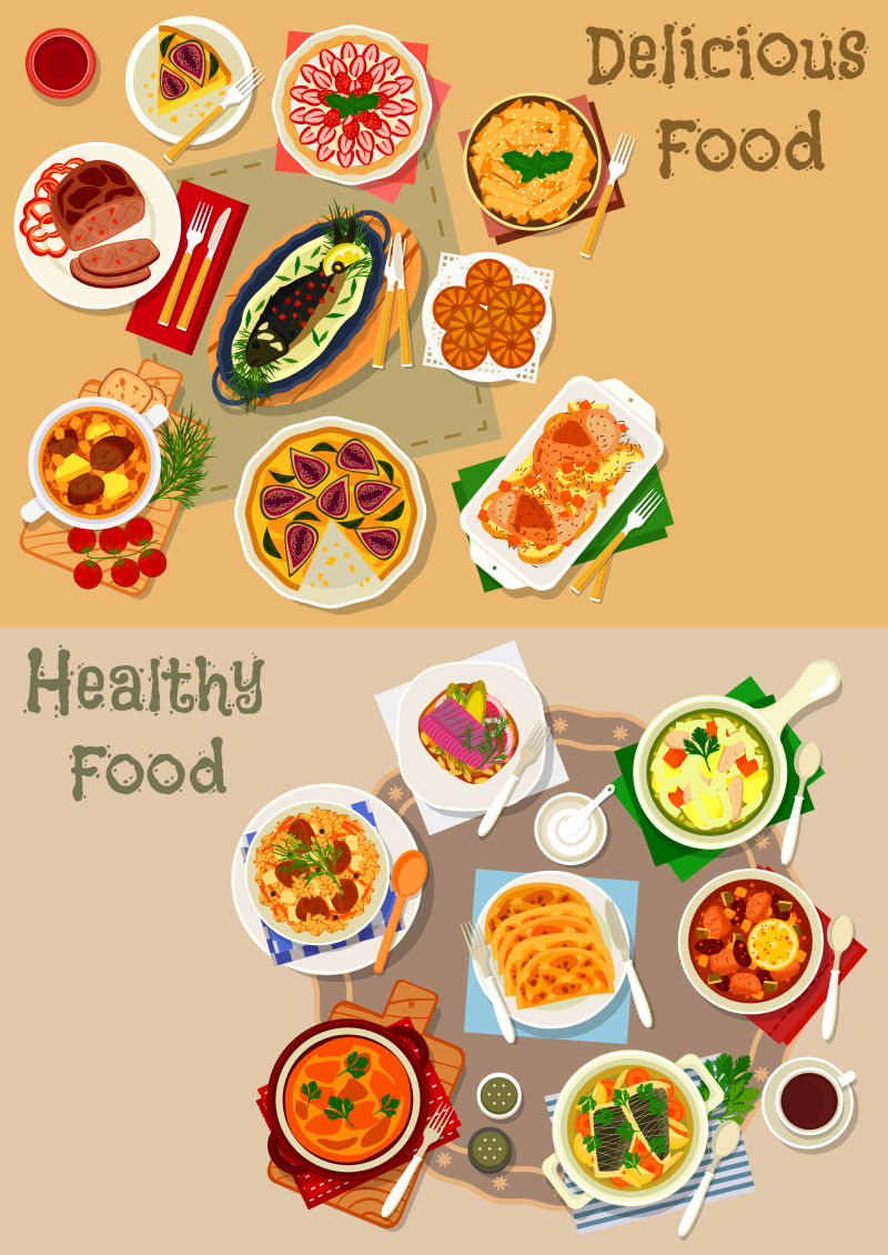 矢量餐桌上的鞑靼民族美食