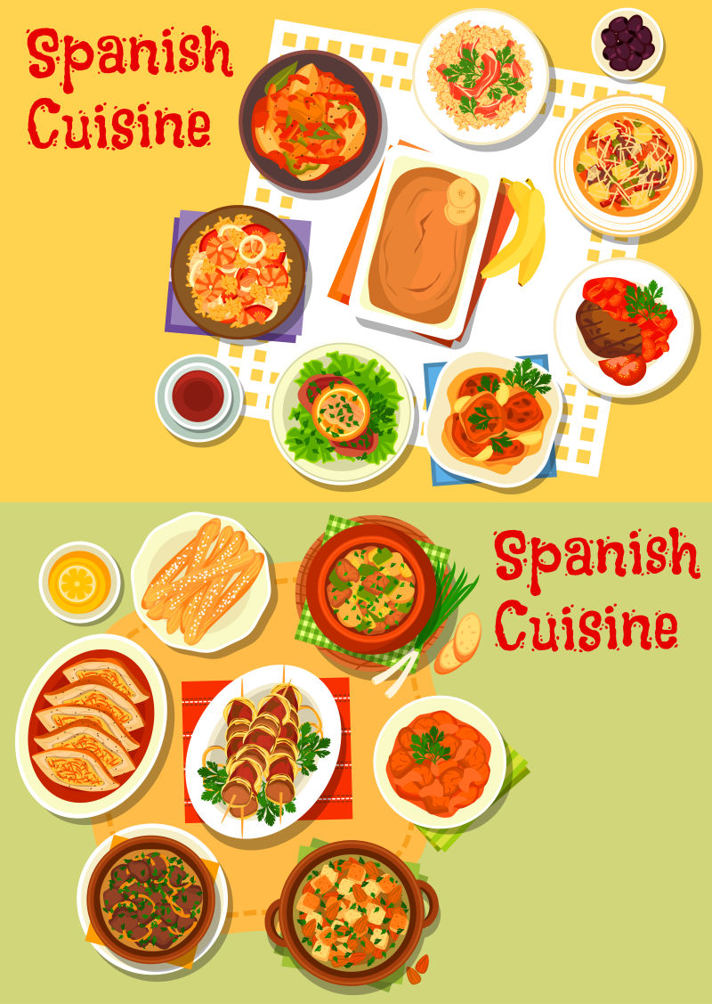 矢量西班牙海鲜美食