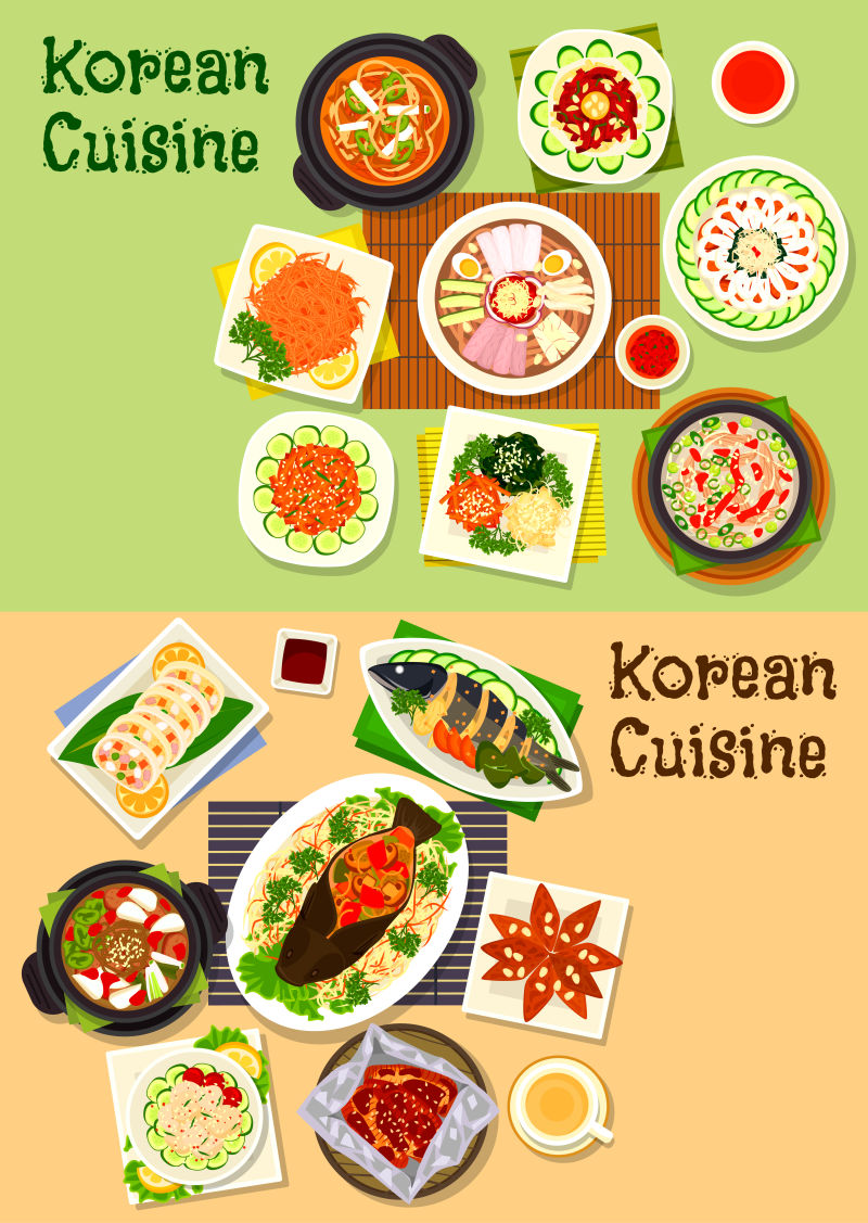 矢量韩国与亚洲菜肴