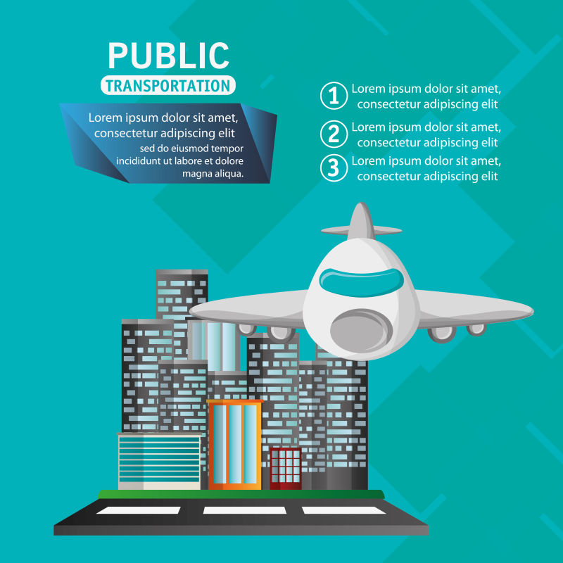 飞机乘客飞行城市背景矢量图解EPS 10