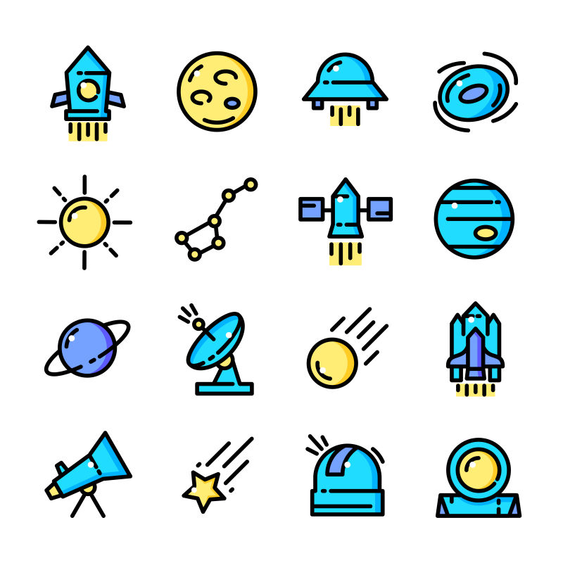 创意矢量现代彩色太空主题图标设计