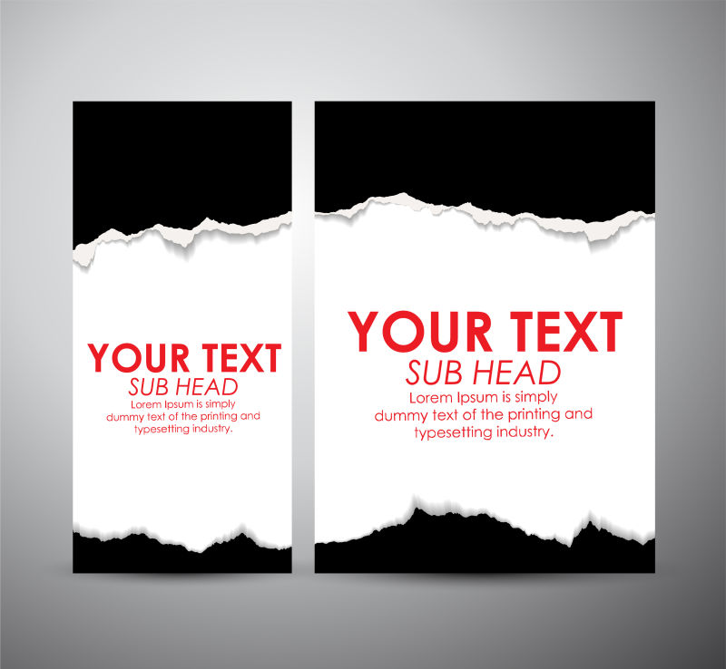 抽象矢量黑色纸艺撕破元素的卡片设计