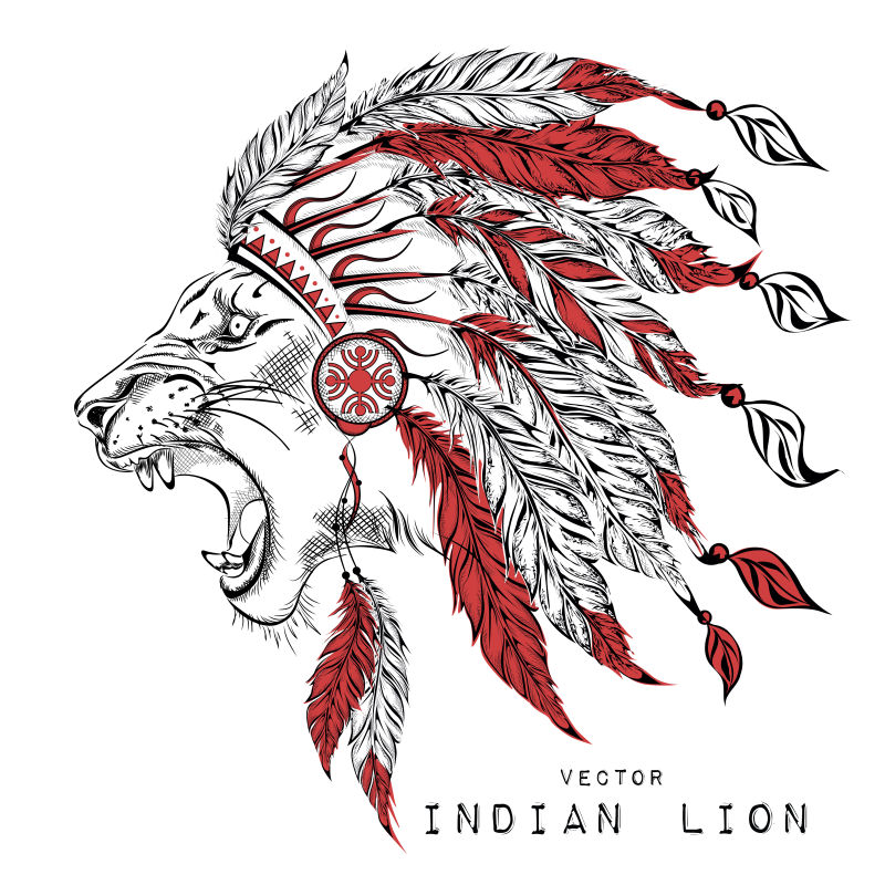 印度红蟑螂中的狮子-鹰的印度羽毛头饰