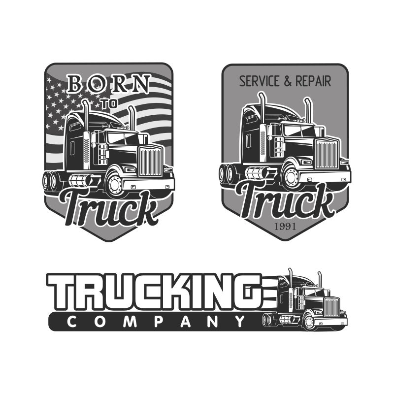 创意矢量复古卡车元素的图标设计