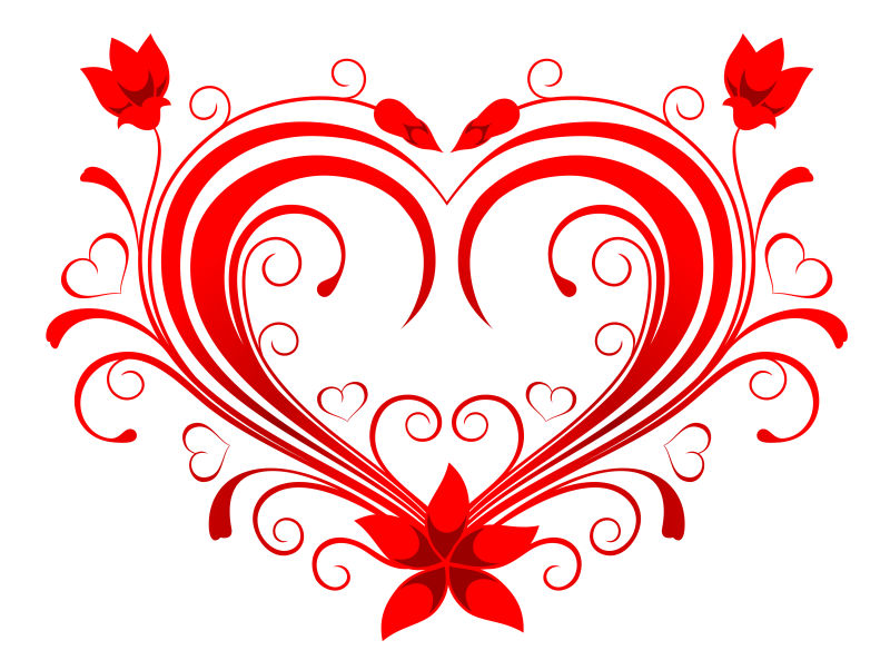 红色情人节花卉矢量插图