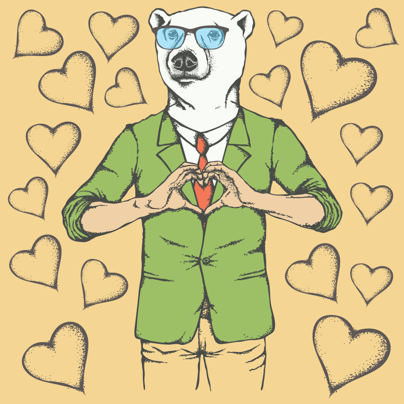抽象矢量做心形手势的北极熊插图