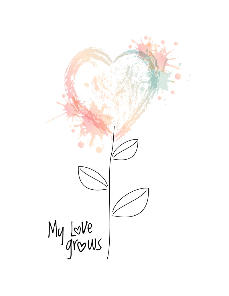 彩色的情人节水彩花卉矢量插图