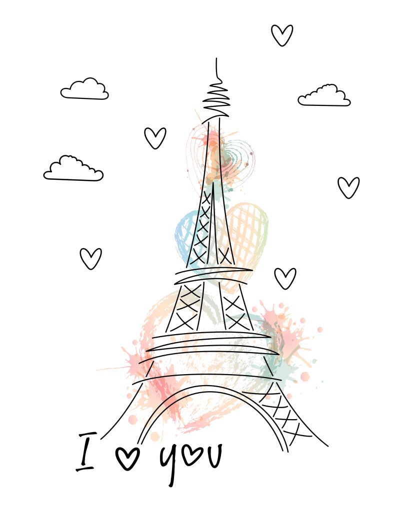 矢量的手绘埃菲尔铁塔插图