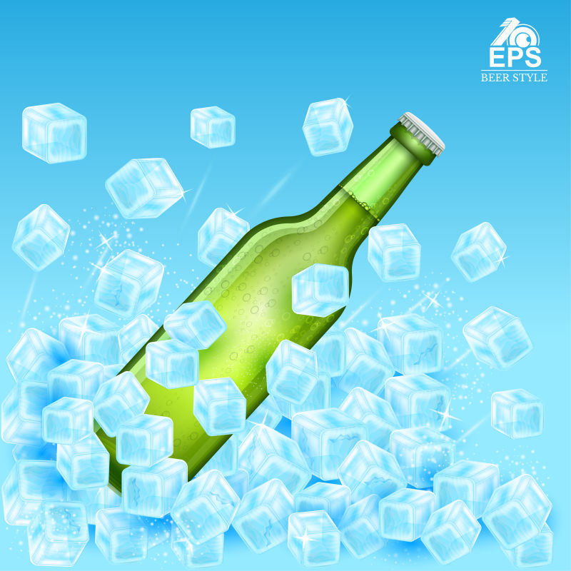 矢量冰块中的冰镇啤酒设计