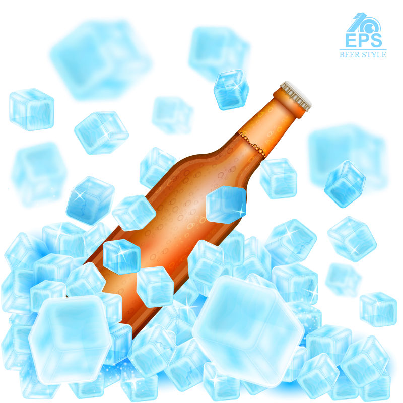 矢量冰块中的棕色啤酒设计