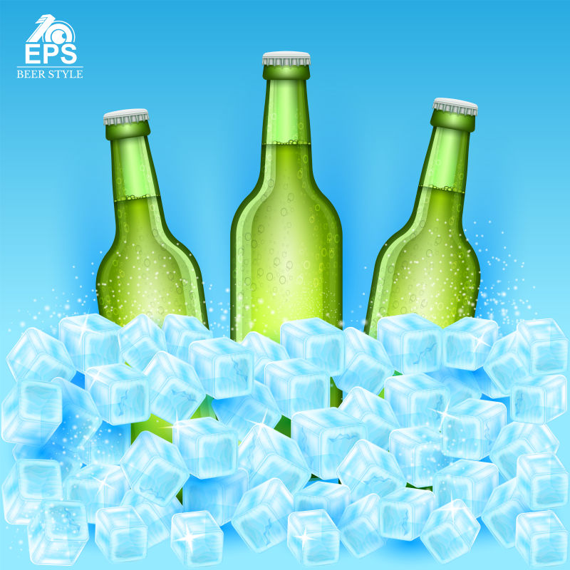矢量冰块中的三瓶啤酒