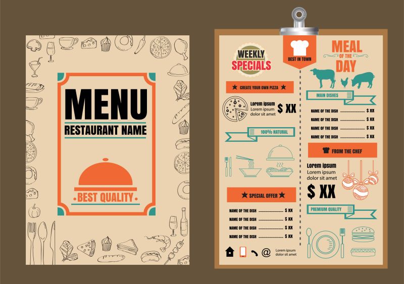 创意矢量时尚经典餐厅菜单设计