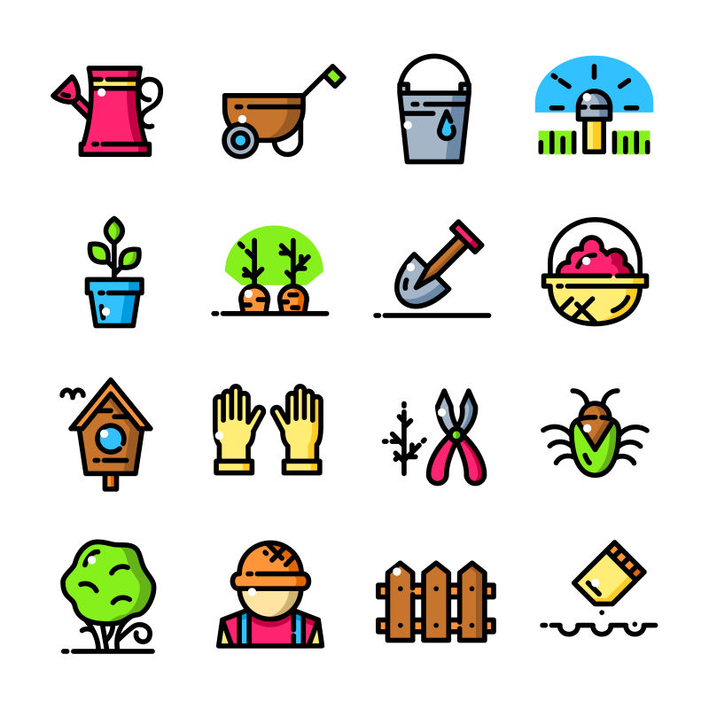 创意矢量现代彩色手绘花园主题图标设计