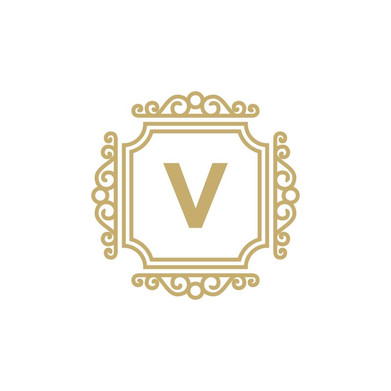 抽象矢量金色花纹元素的字母v标志设计