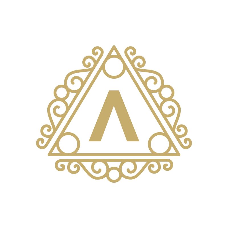 抽象矢量现代金色花纹元素装饰的字母a标志设计