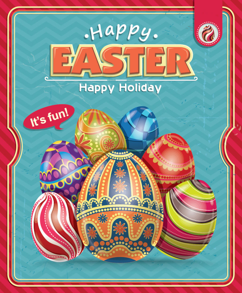 抽象矢量复古彩蛋元素复活节贺卡设计
