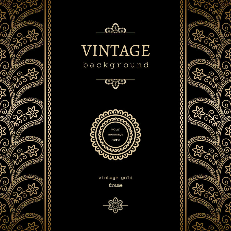 抽象矢量金色古典花卉纹样设计背景