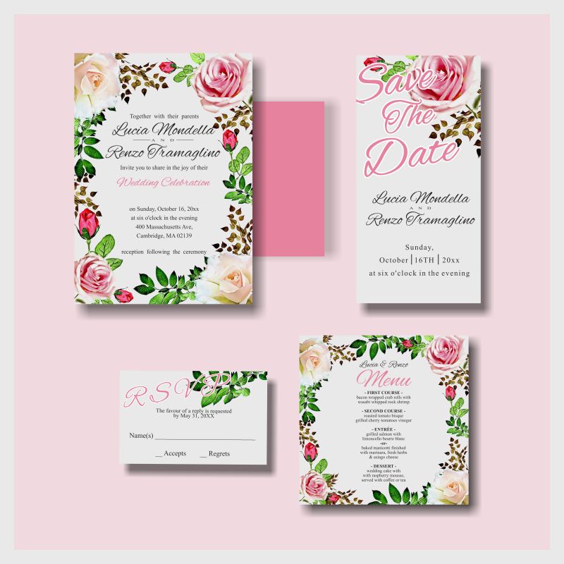 抽象矢量浪漫花卉元素的婚礼请帖设计