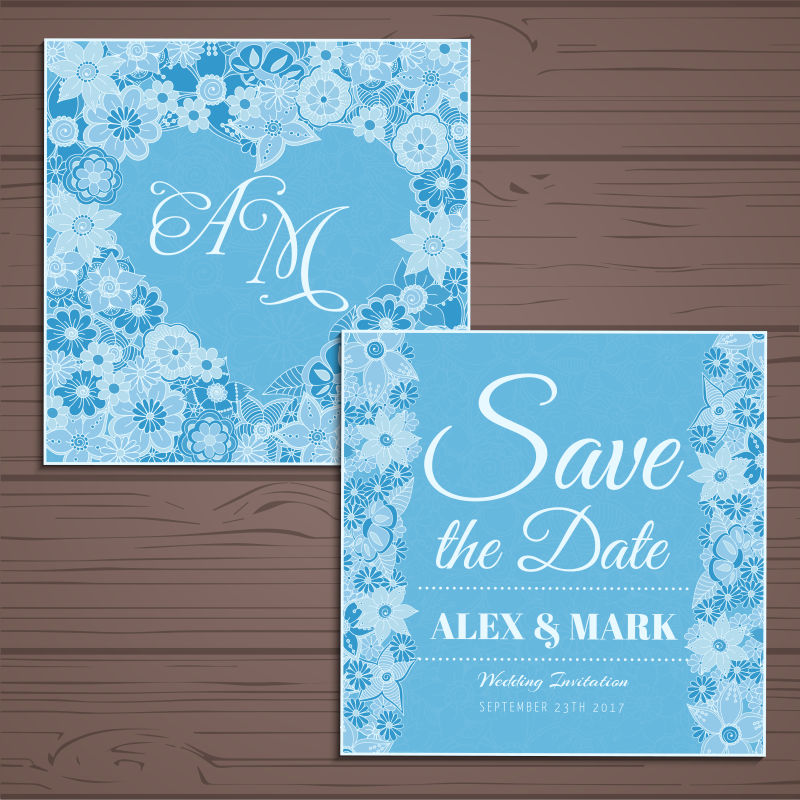 矢量抽象蓝色花卉装饰请帖设计