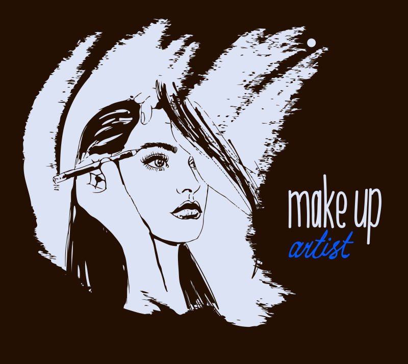 矢量创意正在化妆的女人平面插图