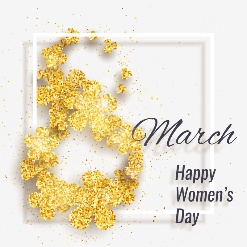 金色粉末图案的妇女节贺卡矢量设计