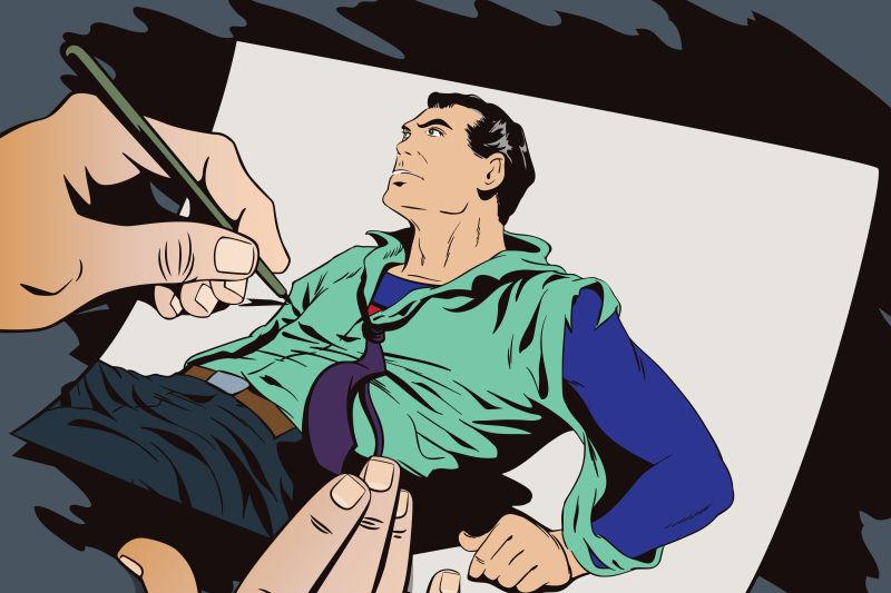 抽象矢量受伤的超级英雄漫画插图