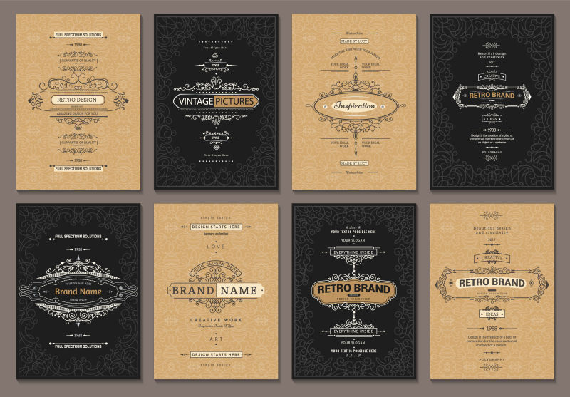 复古创意卡模板与华丽的装饰元素邀请函公告小册子