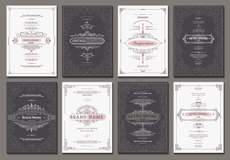 复古创意卡模板与华丽的装饰元素邀请函公告小册子