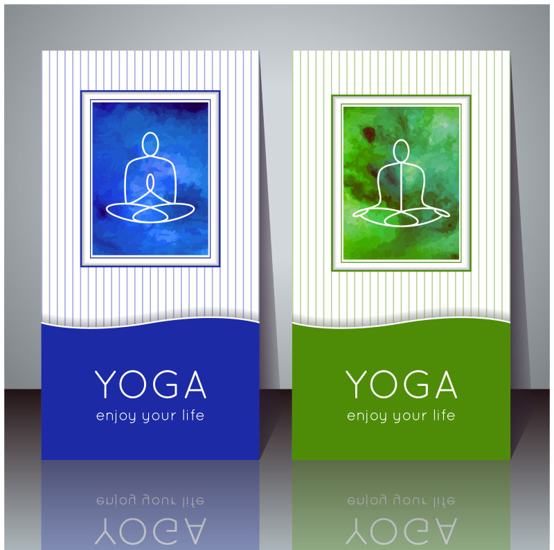 矢量的彩色瑜伽卡片