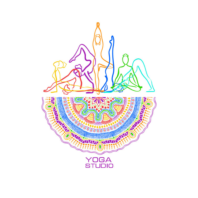 彩色女性瑜伽标志矢量设计