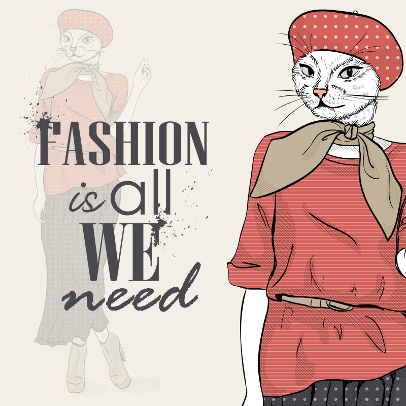 矢量的时尚猫女插图