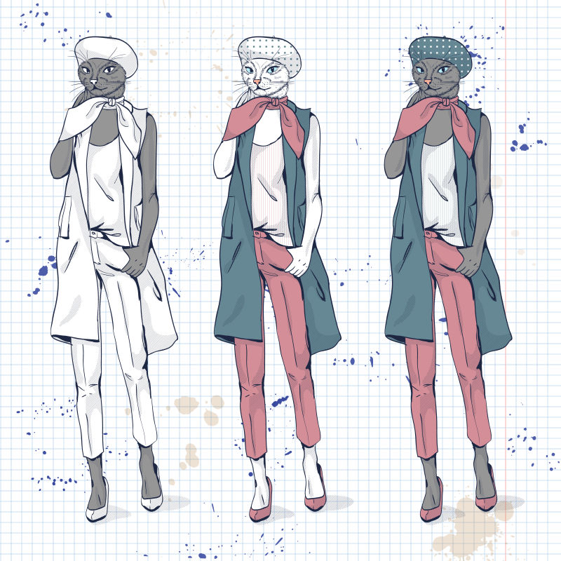 时尚猫女插图矢量设计