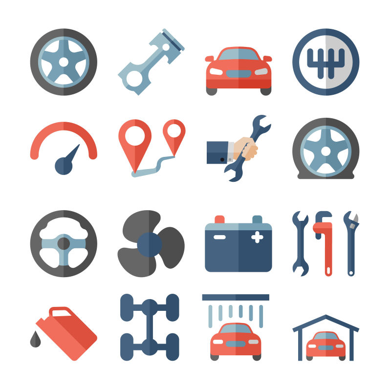 创意矢量汽车修理主题的图标设计