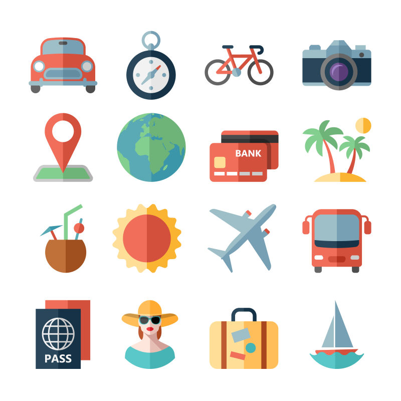 抽象矢量旅游概念的平面图标设计