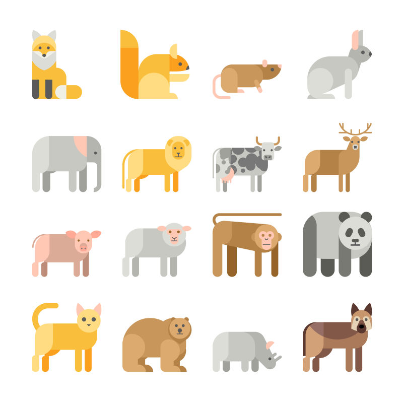 抽象矢量现代动物的平面图标设计