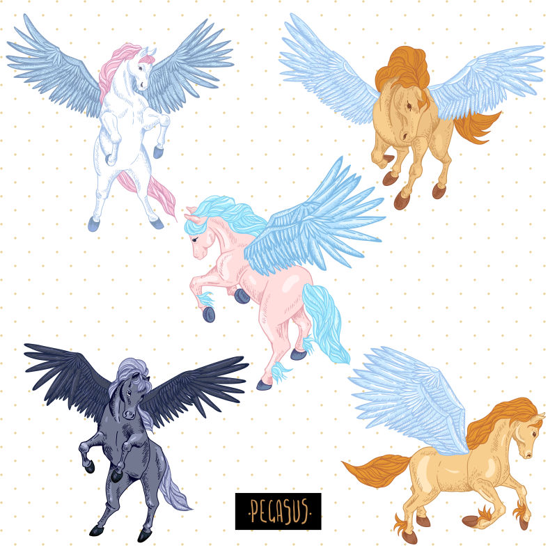 复古的手绘飞马矢量插图