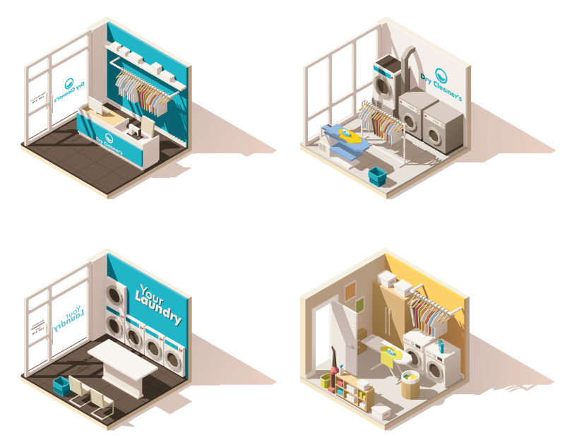 洗衣房内部结构插图矢量设计