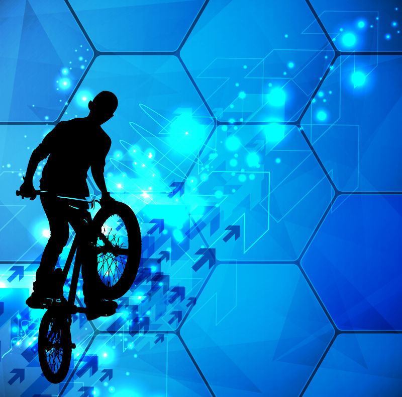 创意矢量彩色自行车手平面插图