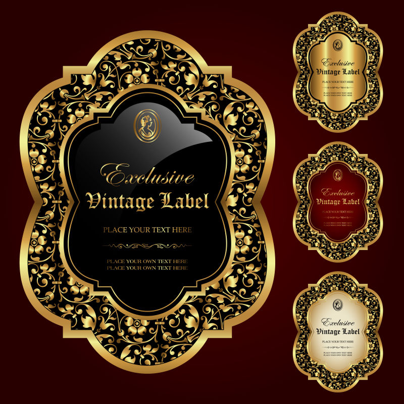 矢量的金色花纹标签