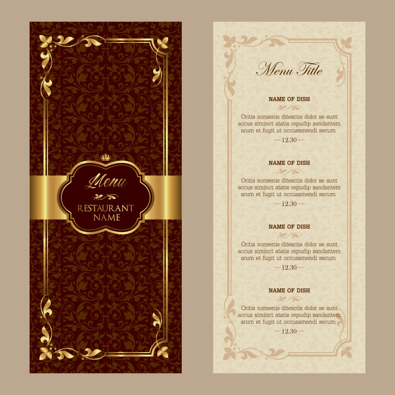 复古的豪华餐厅菜单矢量设计