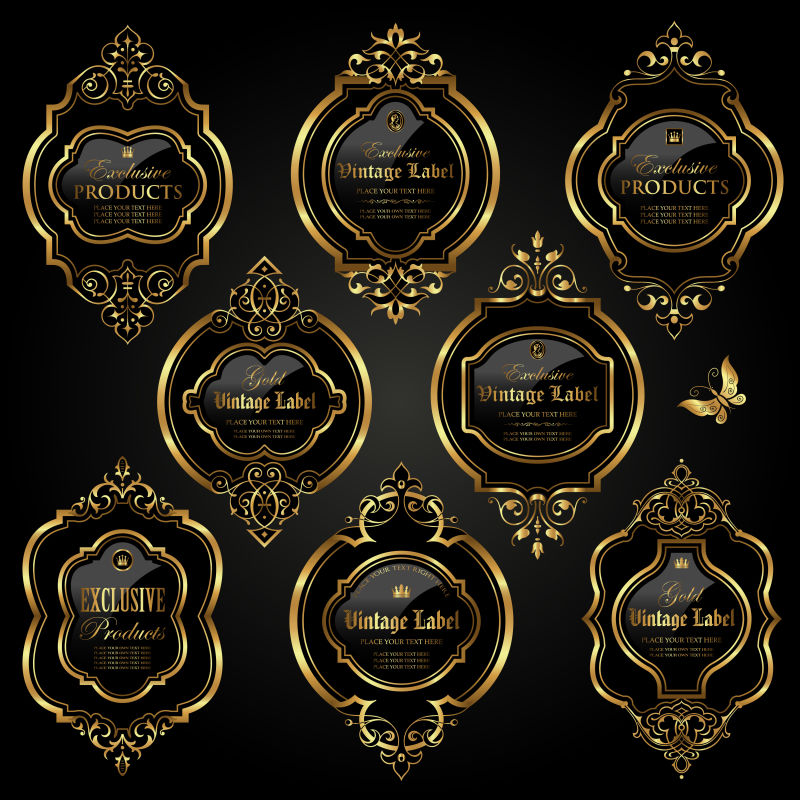 矢量的金色花边标签