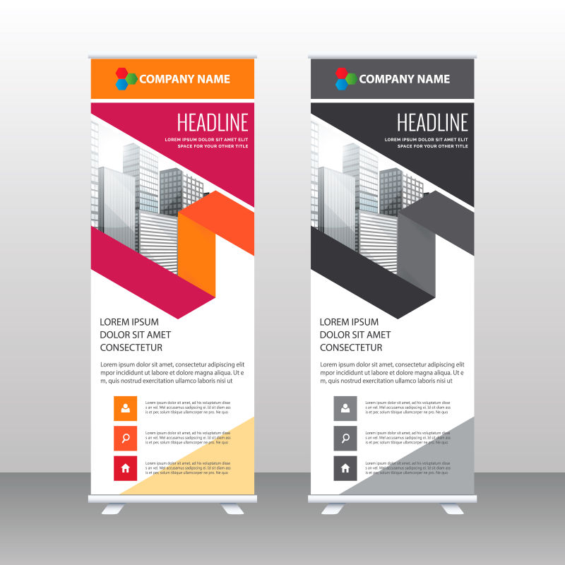 创意矢量彩色折纸元素的竖横幅设计