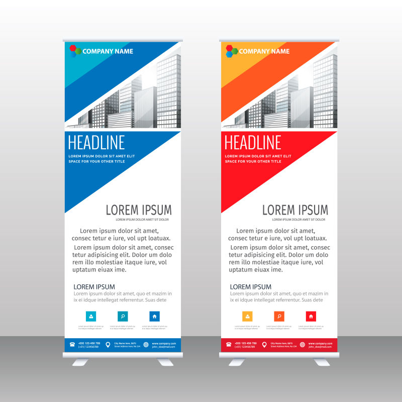 创意矢量红色蓝色商业竖横幅设计