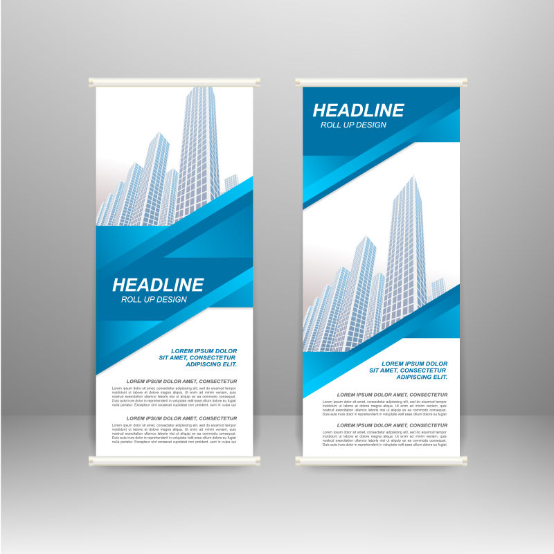 创意矢量现代蓝色几何商业竖式横幅设计