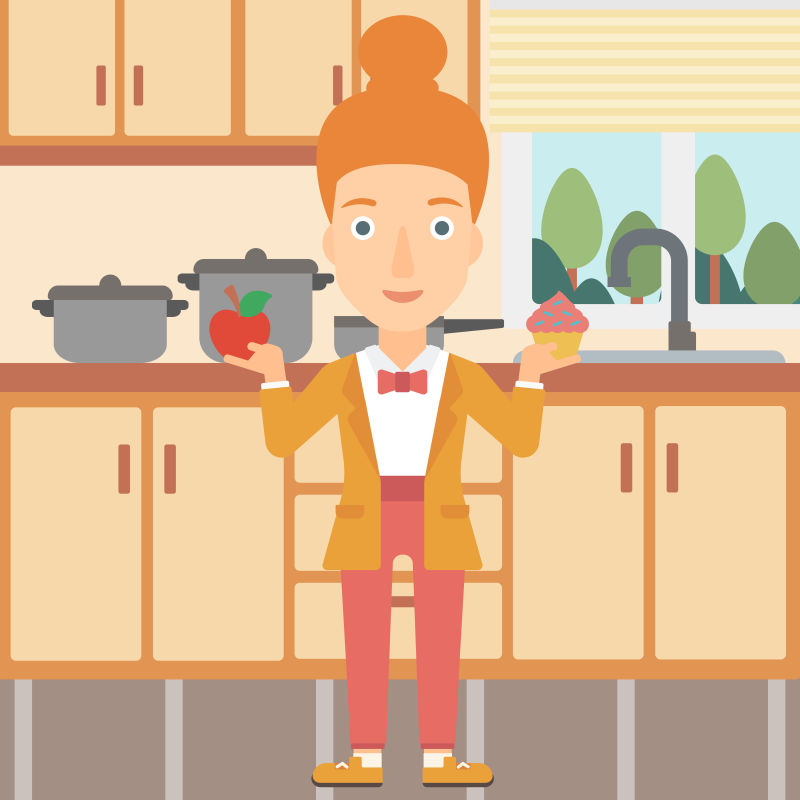 抽象矢量吃苹果的女人插图