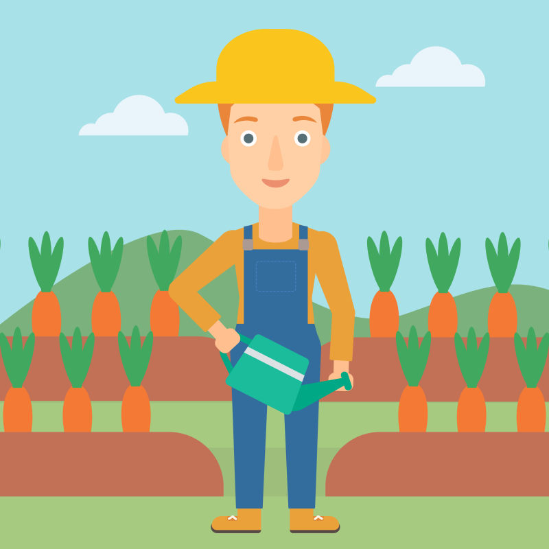 创意矢量给胡萝卜浇水的农民擦互通