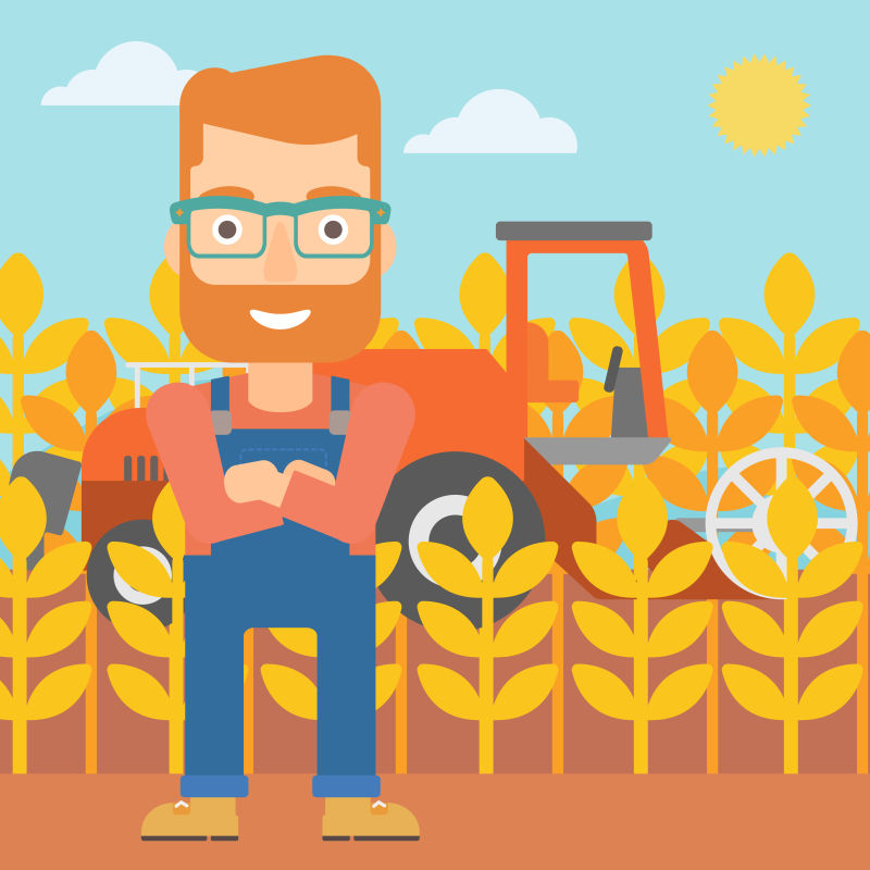 创意矢量麦田中的人插图