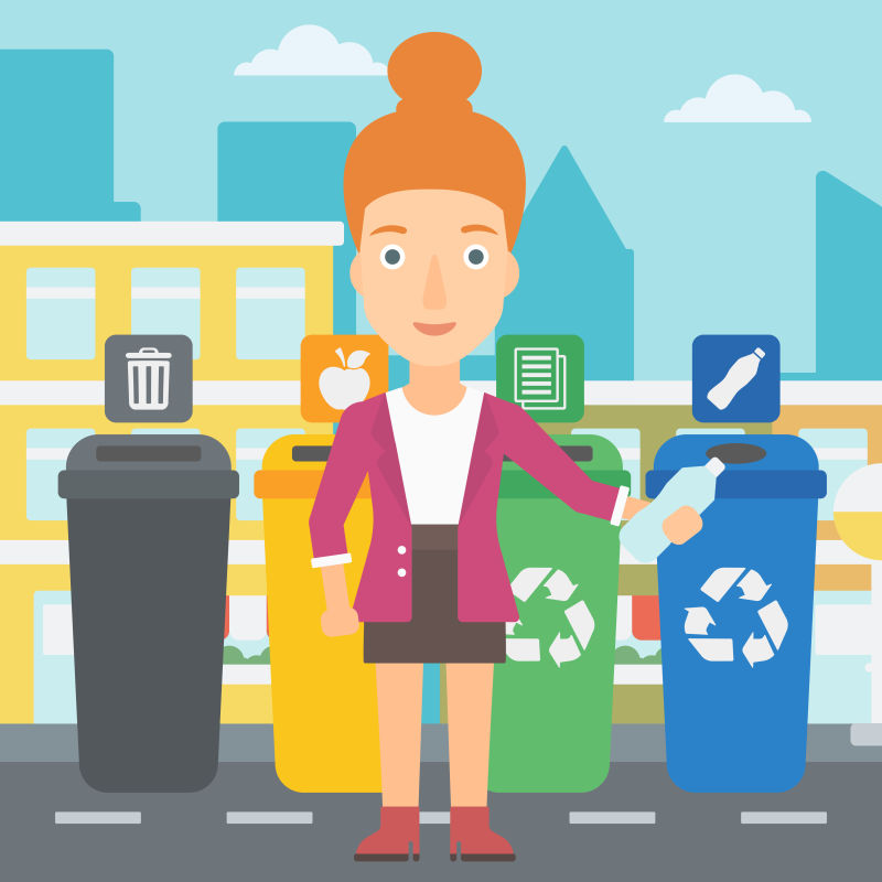 抽象矢量环保扔垃圾的女人插图